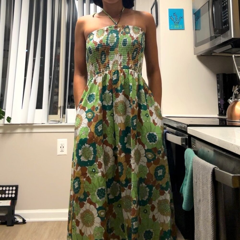 Green Floral Maxi Dress with Halter